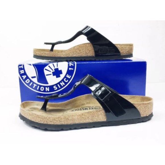 Birkenstock Shoes - Birkenstock Gizeh Birko-Flor Black Patent Sz 39